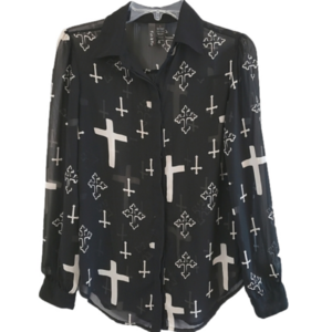 FUN & FLIRT SEMI-SHEER BLOUSE SZ S BLACK&WHITE